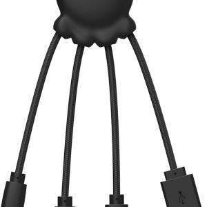 Xoopar Octopus - Câble Multi USB 4 en 1 en Forme de Pieuvre - Chargeur Universel en Plastique Recyclé - Prise USB-C, Lightning, USB-A, Micro USB pour Smartphone - Noir