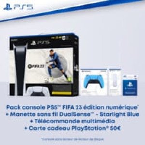  Pack console PS5 FIFA 23 édition numérique + télécommande + Carte cadeau playstation 50€ + Dualsense Starlight blue SONY 