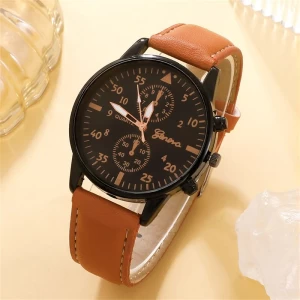 Montre-Bracelet Militaire pour Hommes OLUYNG - En Cuir, Alliage, Analogique, Business, Marron 2, Vendu par Winplle Shop